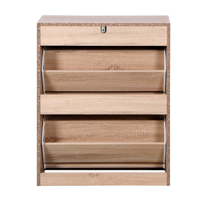Modern Oak Shoe Cabinet for Entryway with Dual Flip Doors
