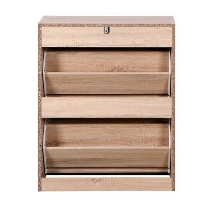 Modern Oak Shoe Cabinet for Entryway with Dual Flip Doors