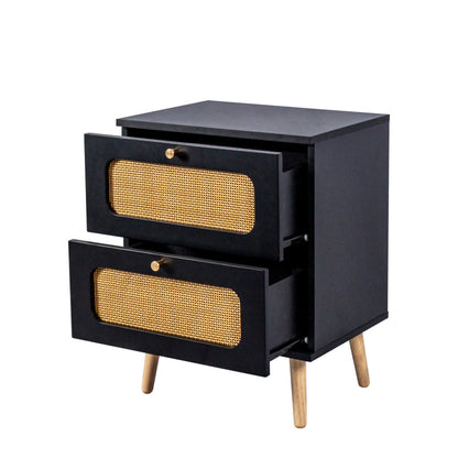 Boho Rattan Nightstand for Bedroom with Handwoven Fronts