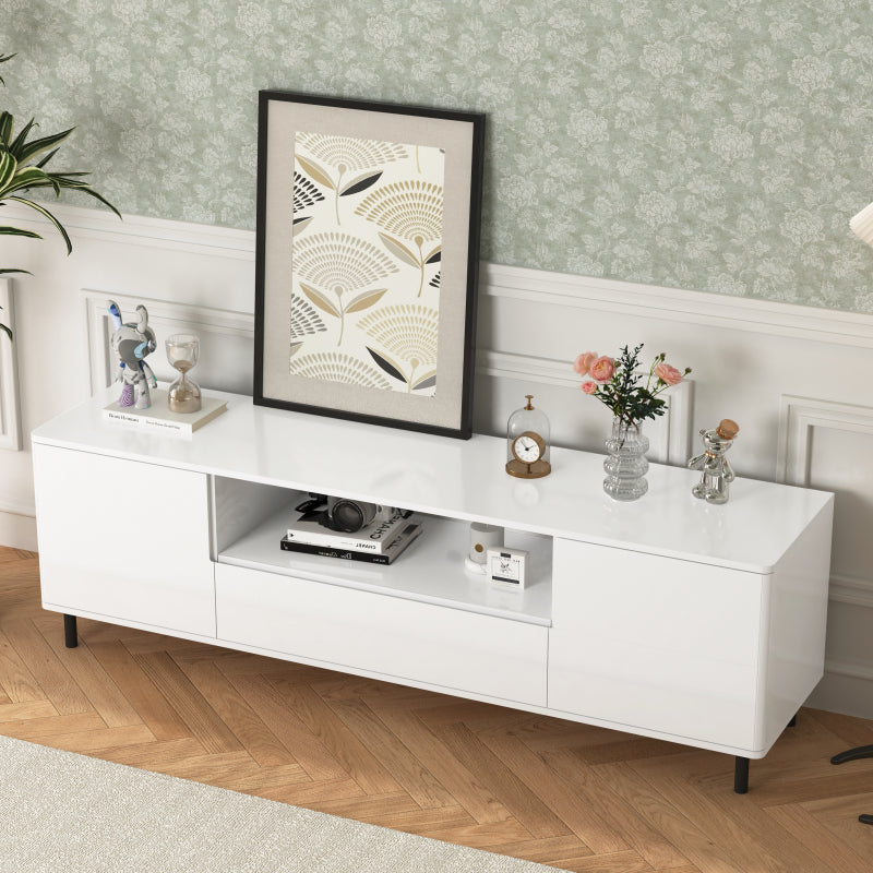 Modern High-Gloss TV Stand for Living Room with Shelves