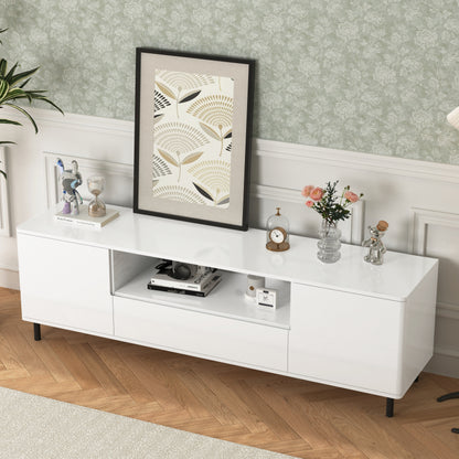 Modern High-Gloss TV Stand for Living Room with Shelves