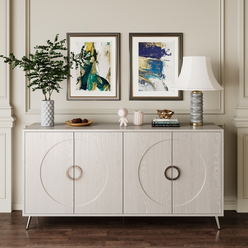 Modern Gray Sideboard for Dining & Entryway, 4-Door Storage