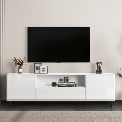 Modern High-Gloss TV Stand for Living Room with Shelves
