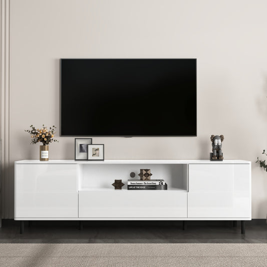 Modern High-Gloss TV Stand for Living Room with Shelves