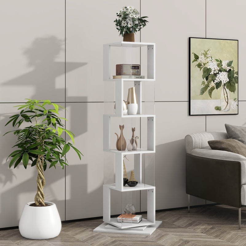 Modern Rotating 5-Tier Bookcase, Living Room, Anti-Tip Base