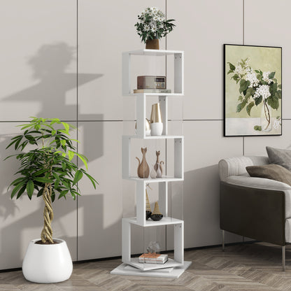 Modern Rotating 5-Tier Bookcase, Living Room, Anti-Tip Base