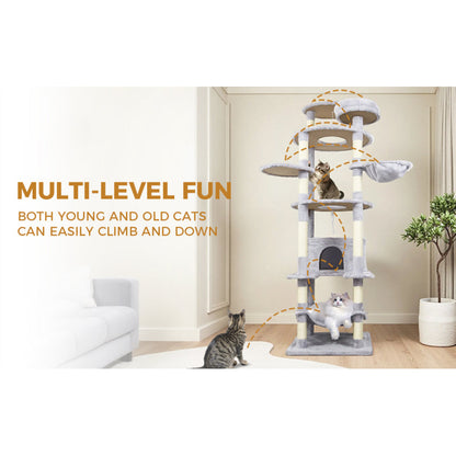 Modern Gray Cat Tree for Living Room, Cozy Hideaway