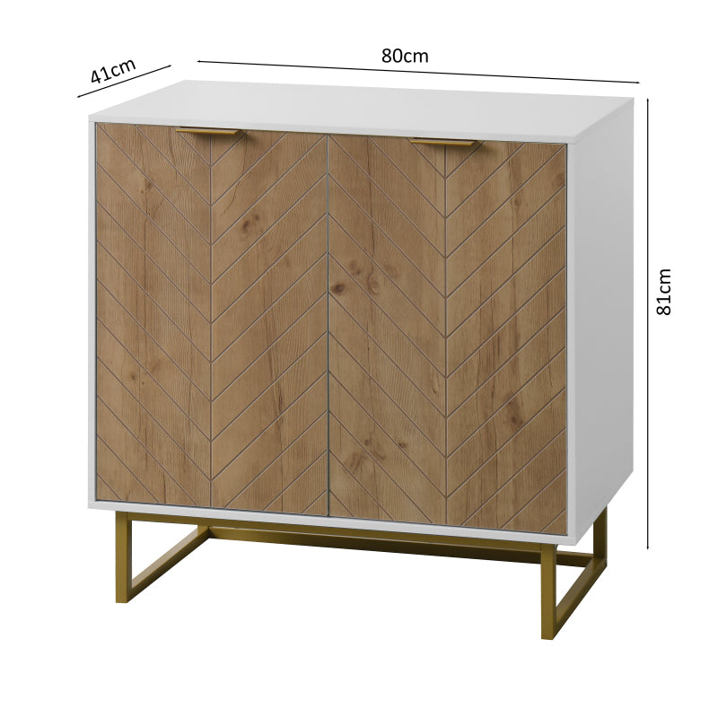Modern White & Gold Sideboard for Dining, 2-Door Storage