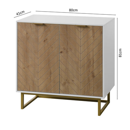 Modern White & Gold Sideboard for Dining, 2-Door Storage