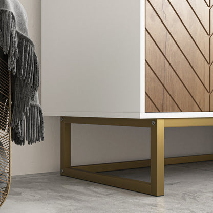 Modern White & Gold Sideboard for Dining, 2-Door Storage