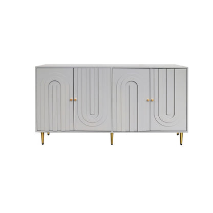 Modern Gray Sideboard for Dining & Entryway, 4-Door Storage