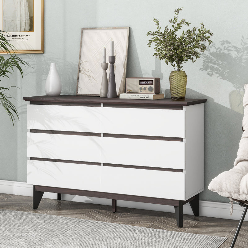 Modern 5-Drawer Bedroom Dresser, Two-Tone White & Walnut