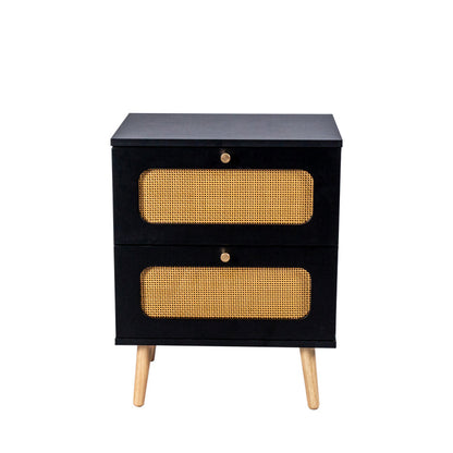 Boho Rattan Nightstand for Bedroom with Handwoven Fronts