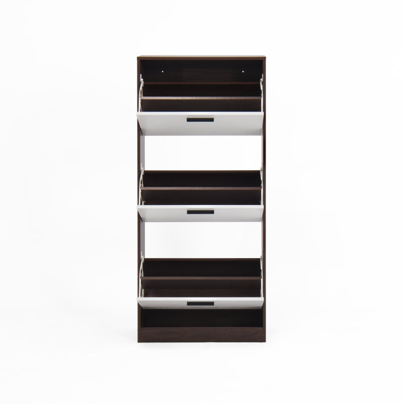 Modern Slim White Shoe Cabinet for Entryway, 3 Flip Drawers
