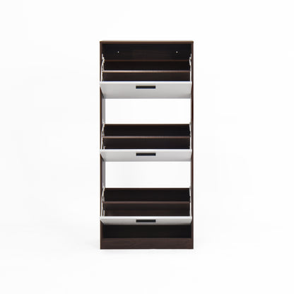 Modern Slim White Shoe Cabinet for Entryway, 3 Flip Drawers