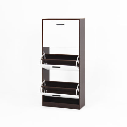 Modern Slim White Shoe Cabinet for Entryway, 3 Flip Drawers