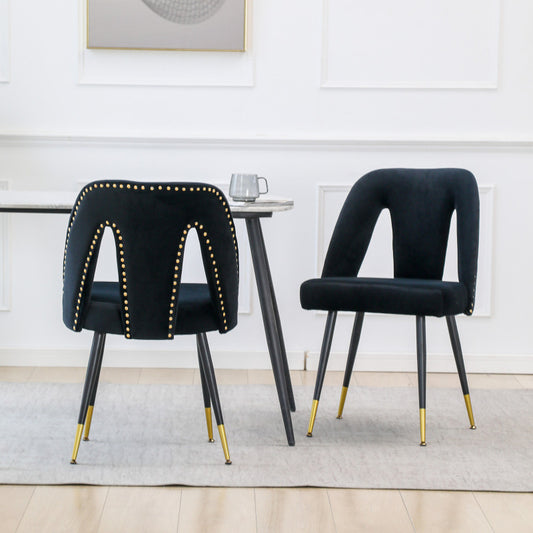 A&A Furniture Akoya Velvet Dining Chairs, Gold-Tipped Legs