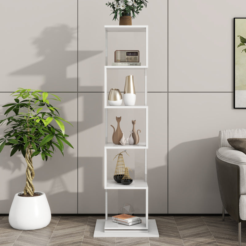 Modern Rotating 5-Tier Bookcase, Living Room, Anti-Tip Base