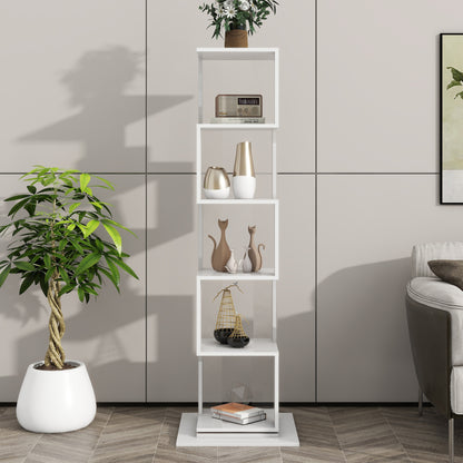 Modern Rotating 5-Tier Bookcase, Living Room, Anti-Tip Base