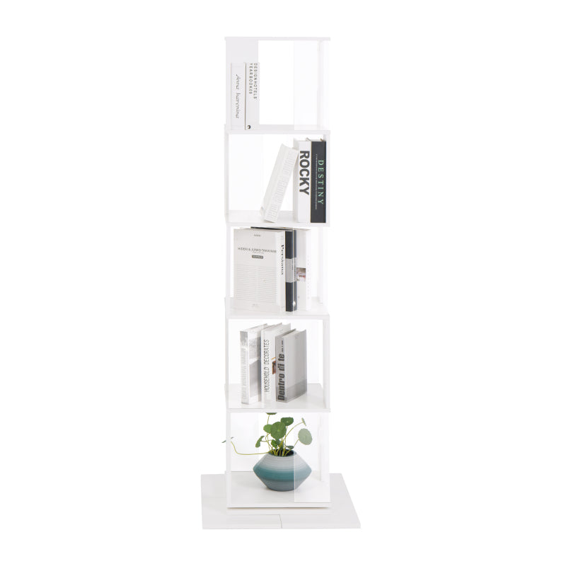 Modern Rotating 5-Tier Bookcase, Living Room, Anti-Tip Base