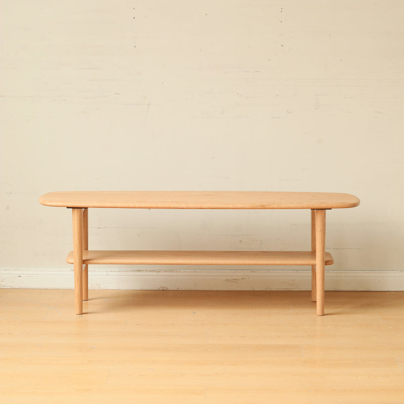 Minimalist Home Coffee Table, Solid Wood Top with Shelf