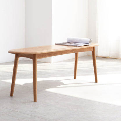 Natural Dining Bench for Dining Room, Solid Oak Wood