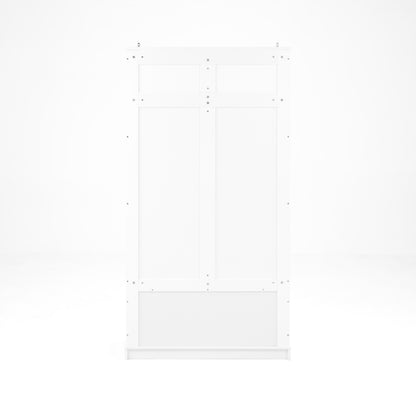 Modern White Hall Tree Bench, Entryway Shoe Storage, 5 Hooks