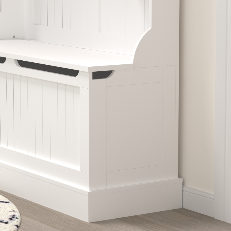 Modern White Hall Tree Bench, Entryway Shoe Storage, 5 Hooks