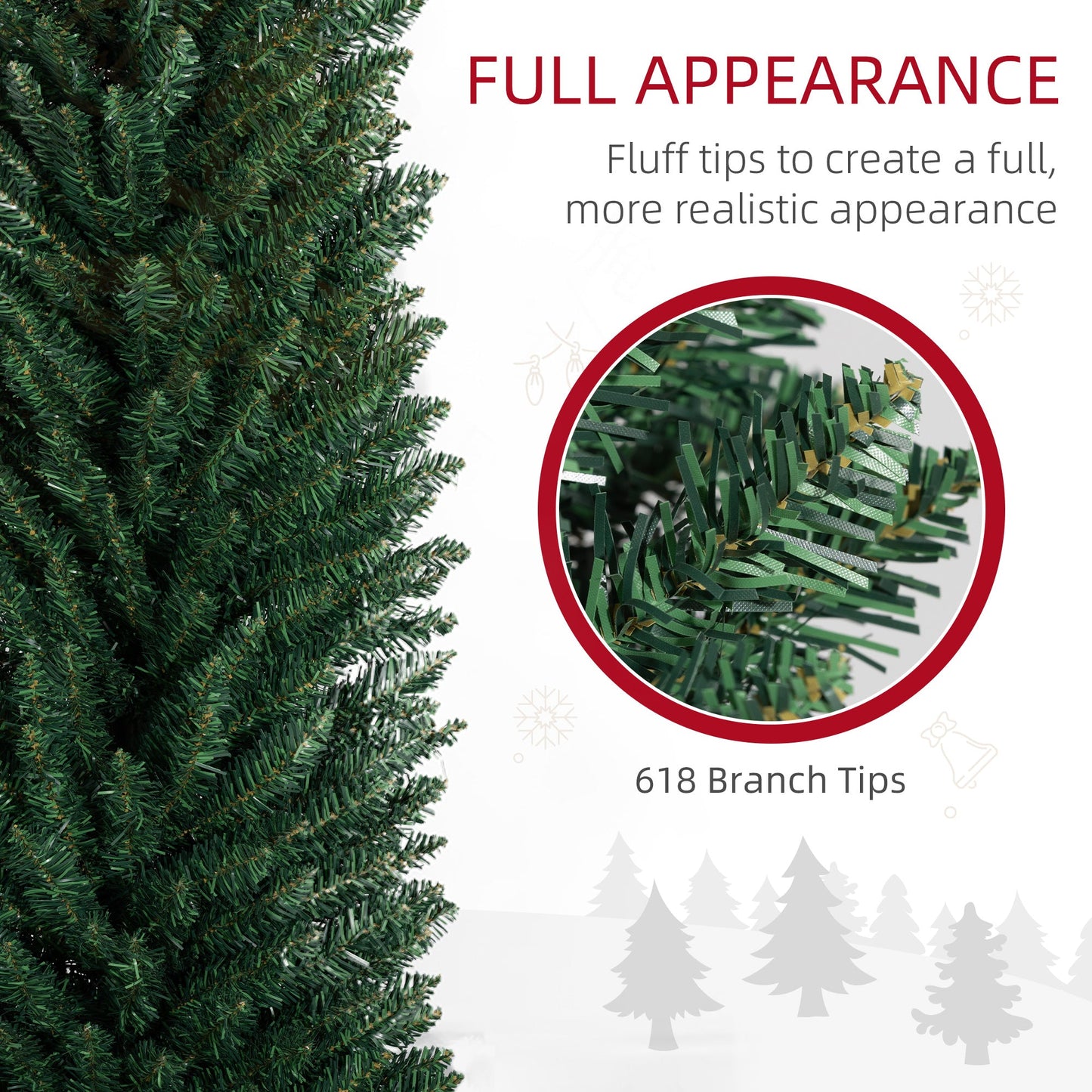 HOMCOM 8ft Pencil Christmas Tree for Corners, Realistic Tips