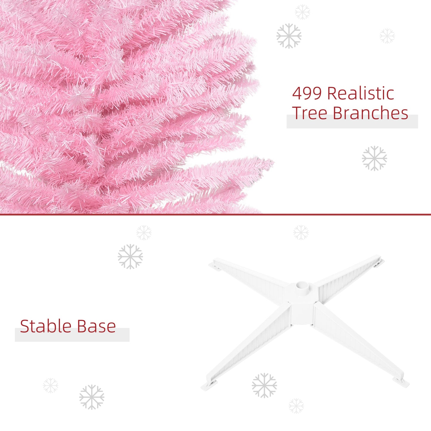 HOMCOM Pink Slim Pencil Christmas Tree for Small Spaces, 7'